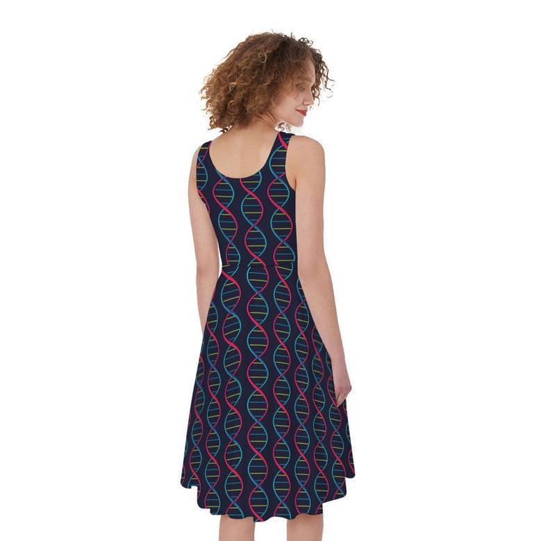 DNA Helix Pattern Print Sleeveless Knee Length Dress