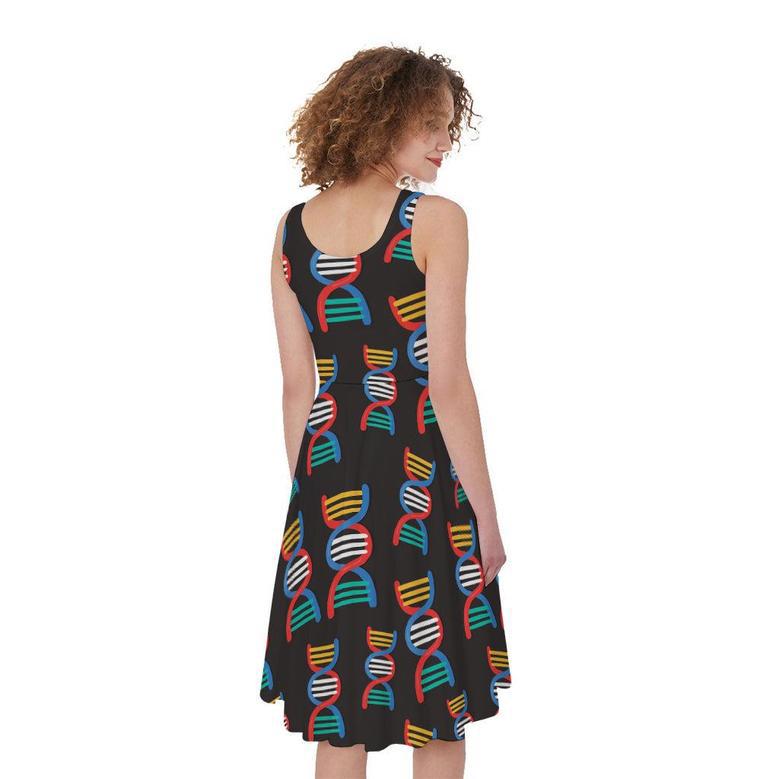 DNA Strands Pattern Print Sleeveless Knee Length Dress