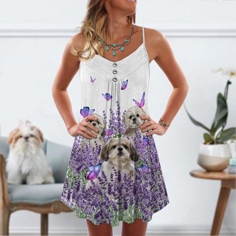 Dog Purple Flower Shih Tzu - Summer Dress