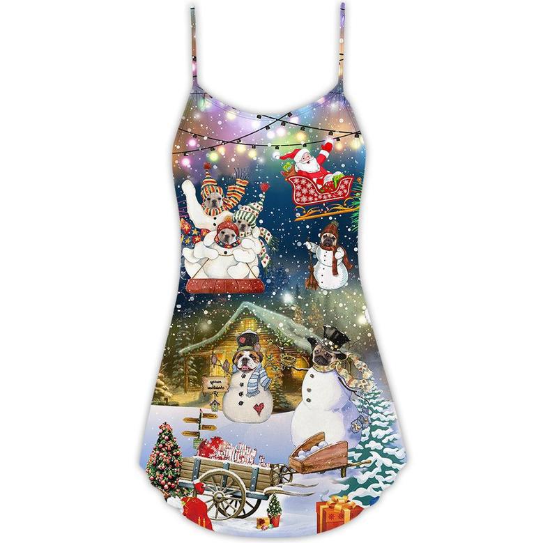 Dogs Snowdog Merry Christmas Funny Night - V-Neck Sleeveless Cami Dress