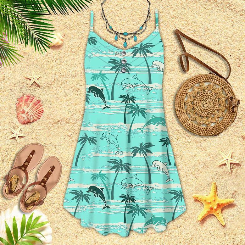 Dolphins Palm Trees Summer Spaghetti Strap Summer Dress