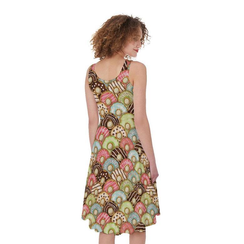 Donuts Pattern Print Sleeveless Knee Length Dress