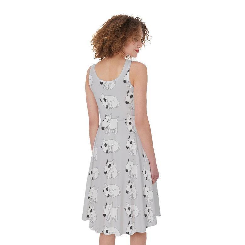 Doodle Bull Terrier Pattern Print Sleeveless Knee Length Dress