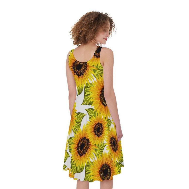 Doodle Sunflower Pattern Print Sleeveless Knee Length Dress