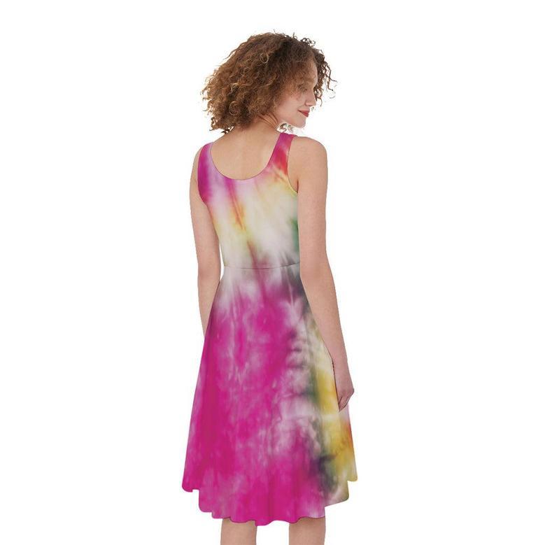 Double Tie Dye Print Sleeveless Knee Length Dress