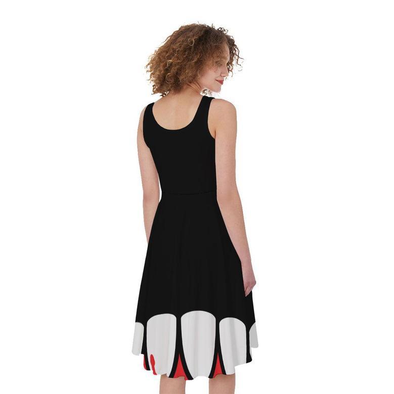 Dracula Fang Print Sleeveless Knee Length Dress