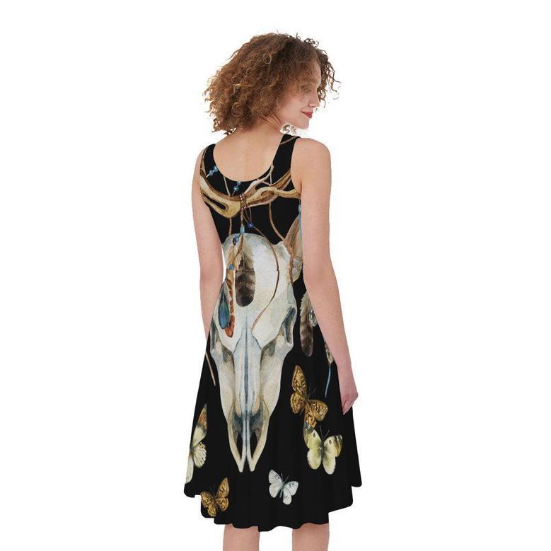 Dreamcatcher Deer Skull Print Sleeveless Knee Length Dress