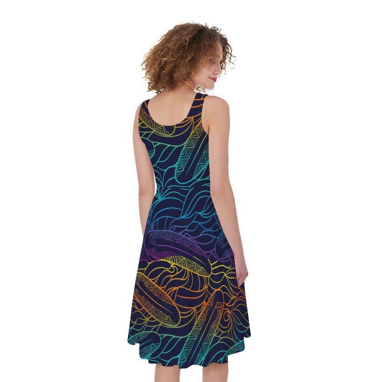 EDM Surfing Wave Pattern Print Sleeveless Knee Length Dress