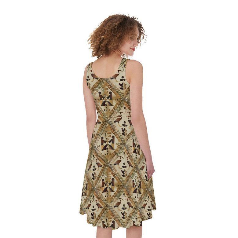 Egyptian Hieroglyphs Pattern Print Sleeveless Knee Length Dress