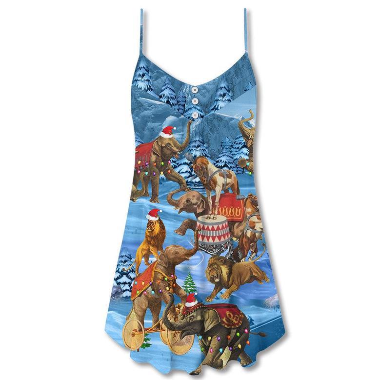 Elephant Circus Show Merry Christmas - V-Neck Sleeveless Cami Dress