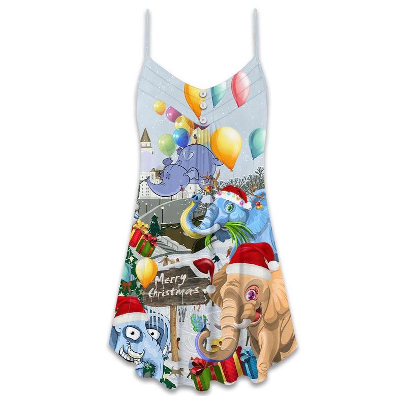 Elephant Funny Having Fun On Christmas Day - V-Neck Sleeveless Cami Dress