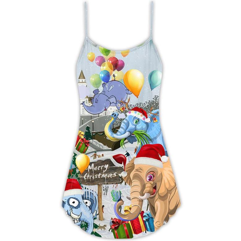 Elephant Funny Having Fun On Christmas Day - V-Neck Sleeveless Cami Dress