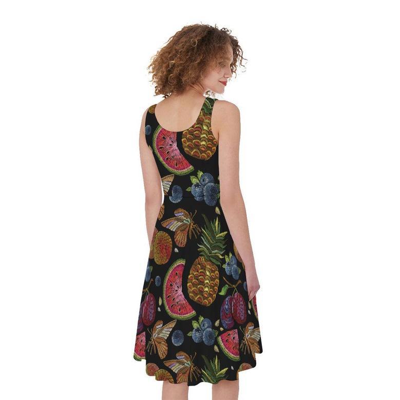 Embroidery Tropical Pattern Print Sleeveless Knee Length Dress