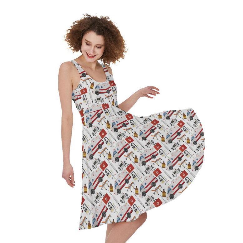 EMS Paramedic Pattern Print Sleeveless Knee Length Dress