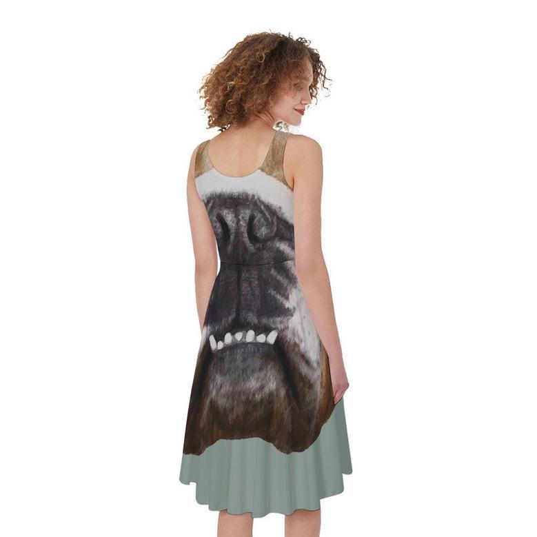 English Bulldog Portrait Print Sleeveless Knee Length Dress