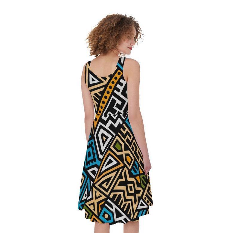 Ethnic Aztec Geometric Pattern Print Sleeveless Knee Length Dress