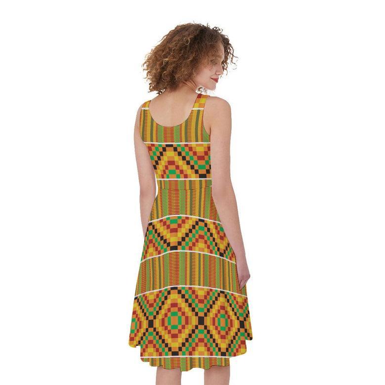 Ethnic Kente Pattern Print Sleeveless Knee Length Dress