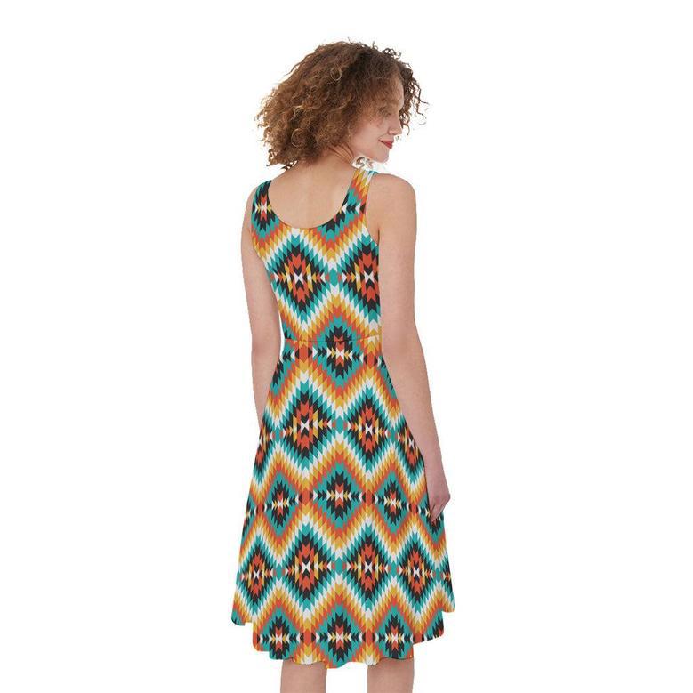 Ethnic Native American Pattern Print Sleeveless Knee Length Dress