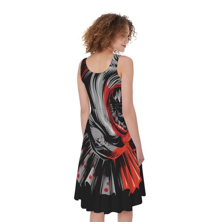 Evil Clown Print Sleeveless Knee Length Dress