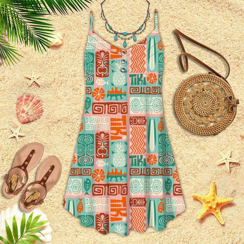 Exotic Tiki Pattern Spaghetti Strap Summer Dress