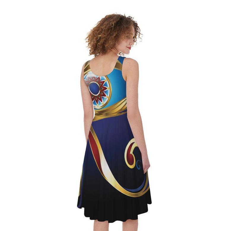 Eye Of Horus Amulet Print Sleeveless Knee Length Dress