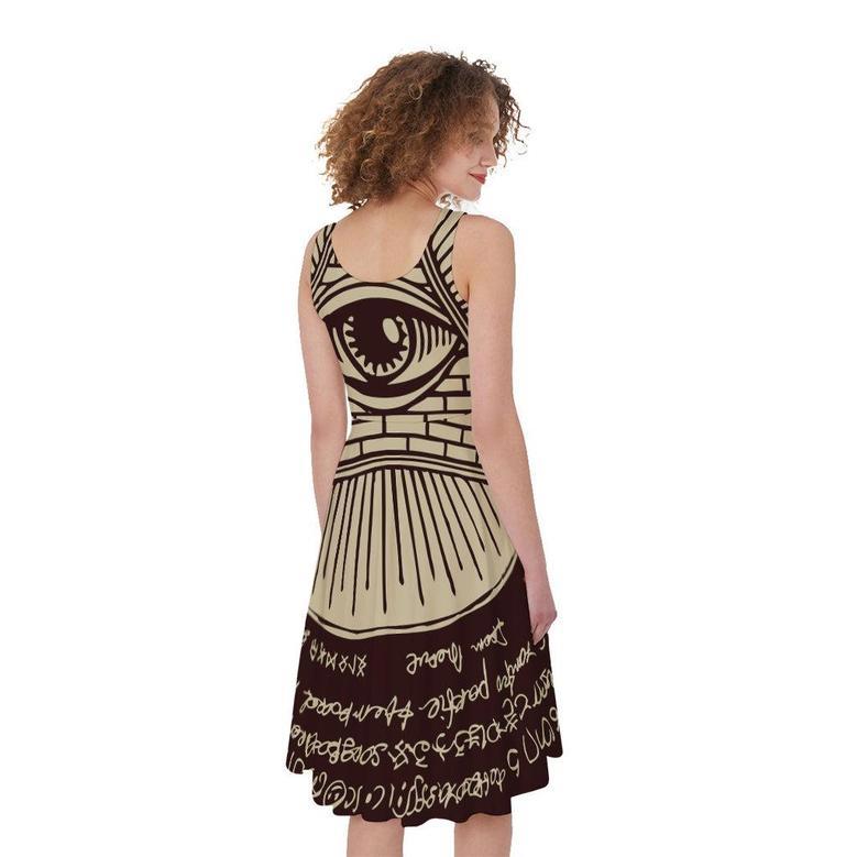 Eye of Providence Symbol Print Sleeveless Knee Length Dress