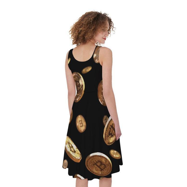 Falling Bitcoin Print Sleeveless Knee Length Dress