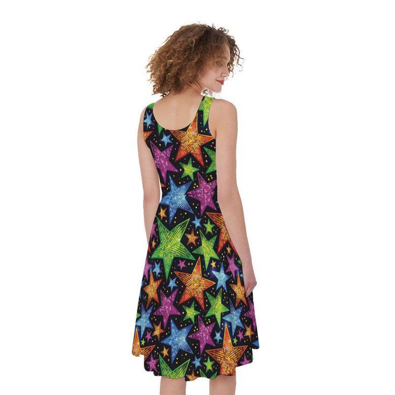 Fantastic Star Pattern Print Sleeveless Knee Length Dress