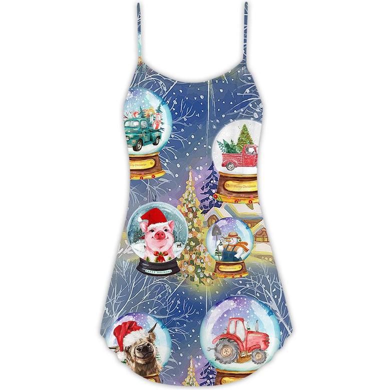 Farm Santa Merry Christmas Snow - V-Neck Sleeveless Cami Dress