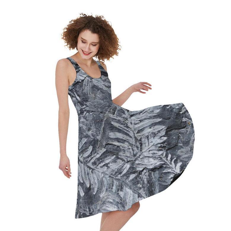 Fern Fossil Print Sleeveless Knee Length Dress