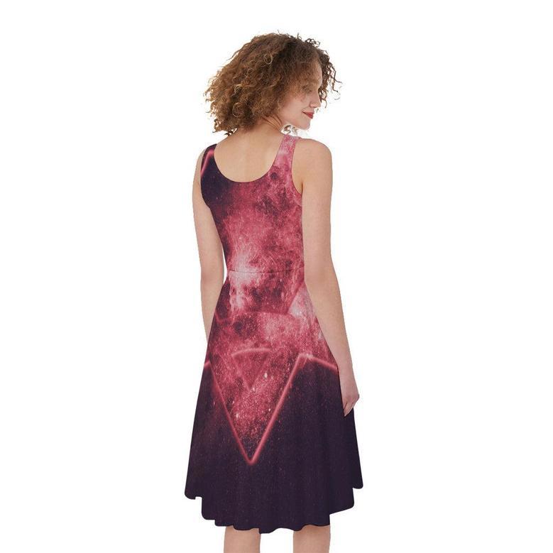 Fiery Star of David Print Sleeveless Knee Length Dress