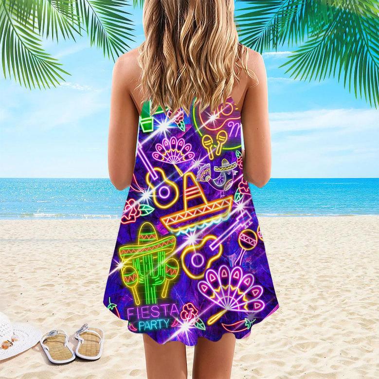 Fiesta Mexican Party Neon Spaghetti Strap Summer Dress