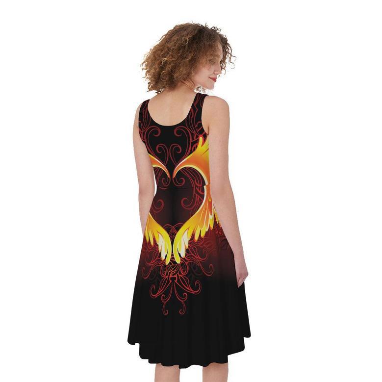 Fire Angel Wings Print Sleeveless Knee Length Dress