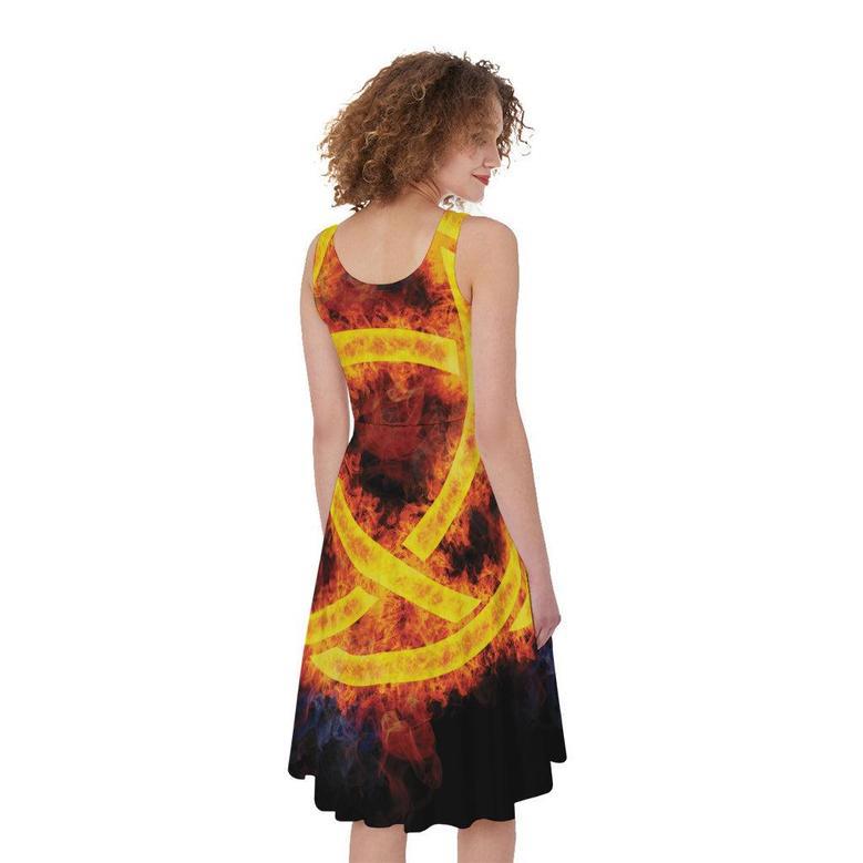 Fire Celtic Knot Print Sleeveless Knee Length Dress