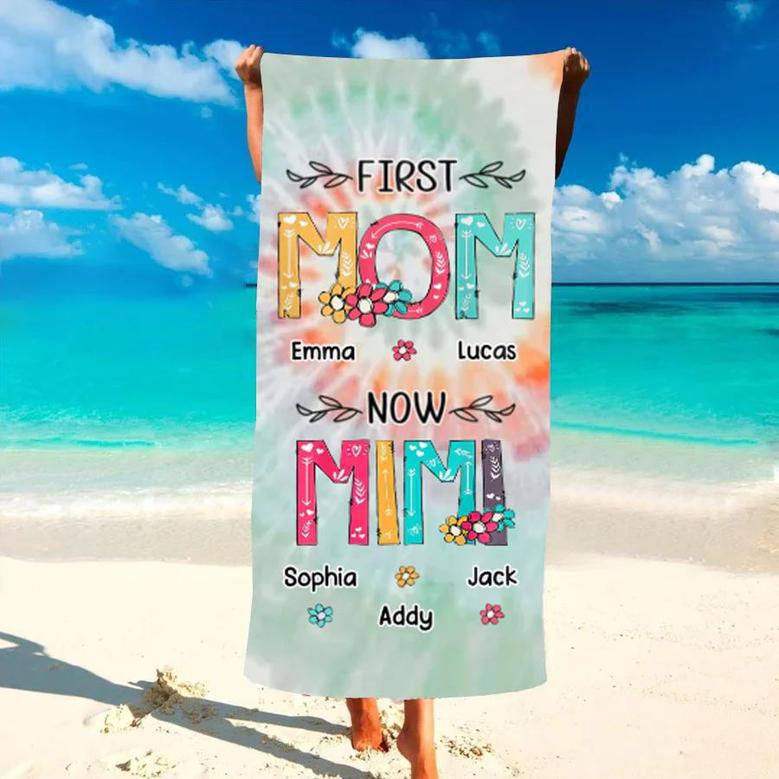 First Mom Now Grandma Flower Personalized Beach Towels Custom Names