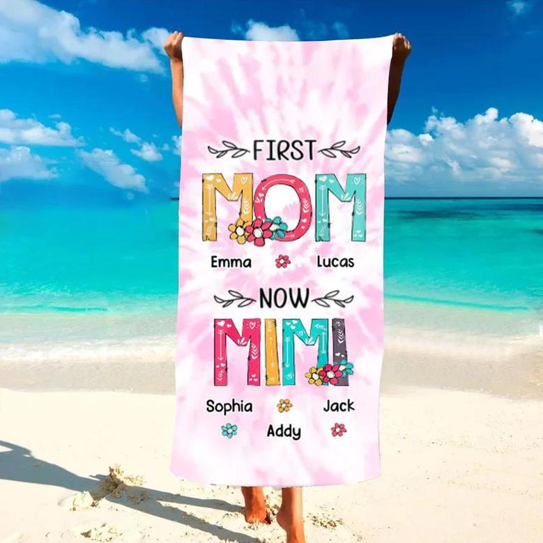 First Mom Now Grandma Flower Personalized Beach Towels Custom Names