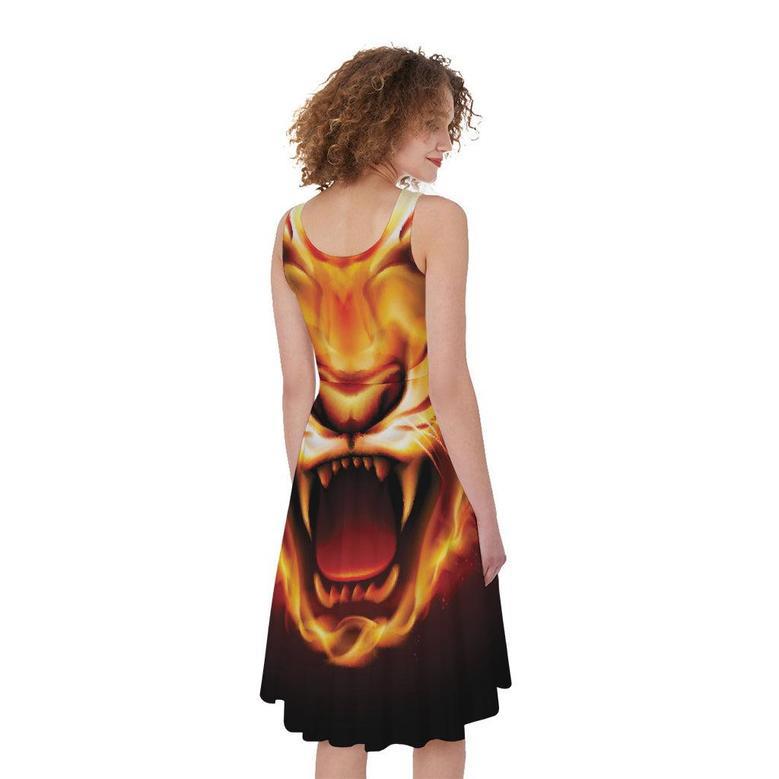 Flame Tiger Print Sleeveless Knee Length Dress