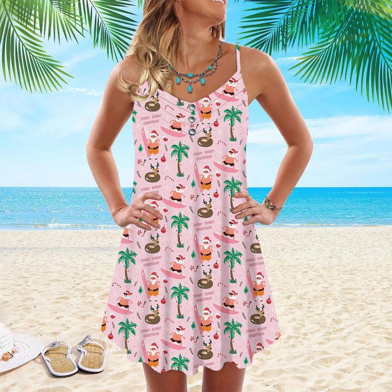 Flamingo Christmas in July Spaghetti Strap Summer Dress