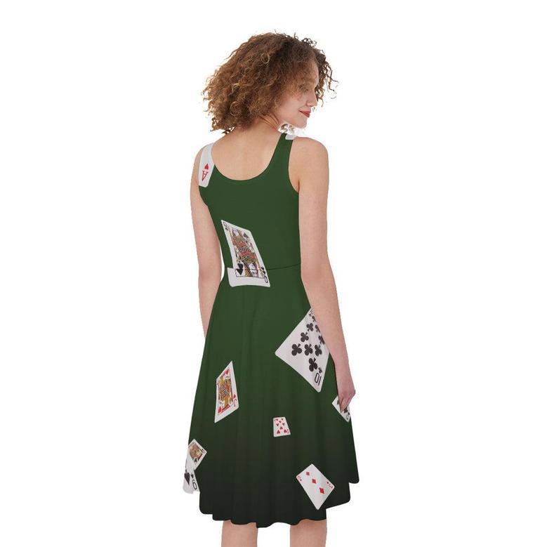 Flying Poker Cards Print Sleeveless Knee Length Dress