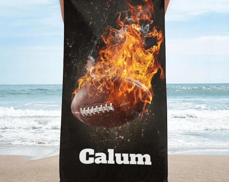 Football Design Personalized Beach Towels Adults Kids Unique Gift