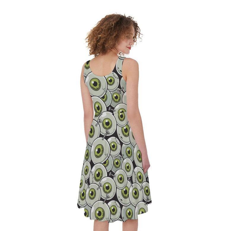 Frankenstein Eyeball Pattern Print Sleeveless Knee Length Dress