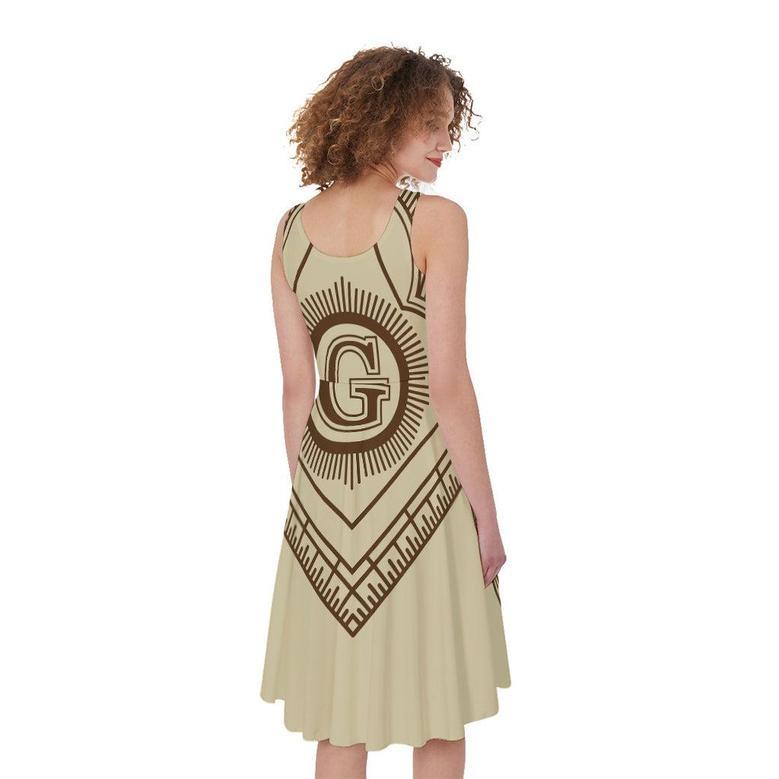 Freemasonry Symbol Print Sleeveless Knee Length Dress