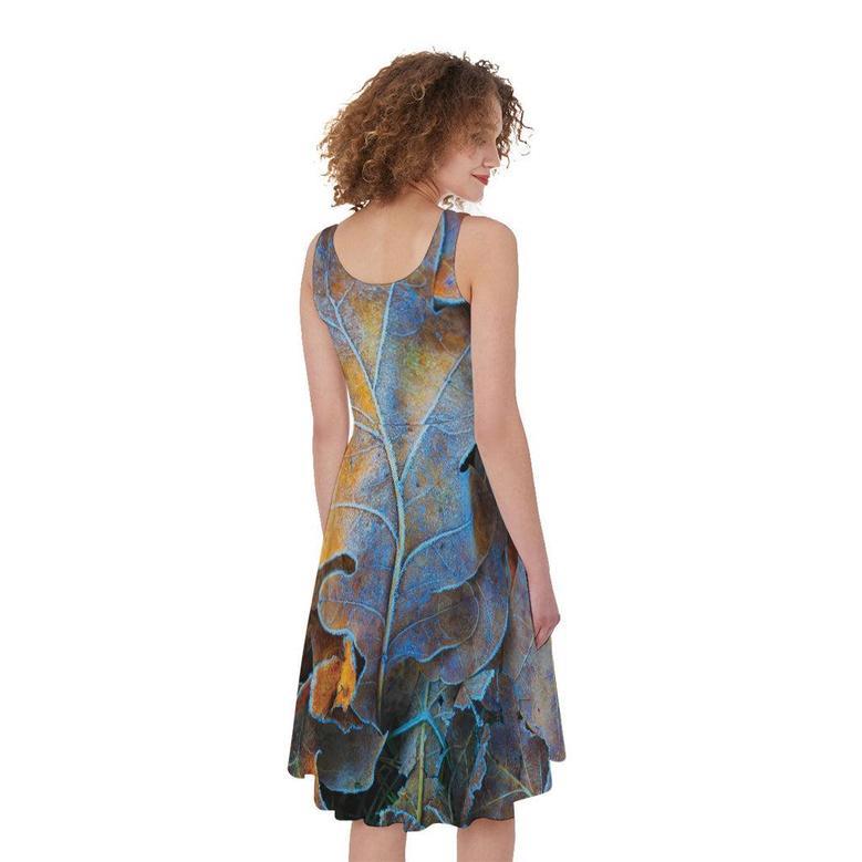 Frozen Oak leaf Print Sleeveless Knee Length Dress