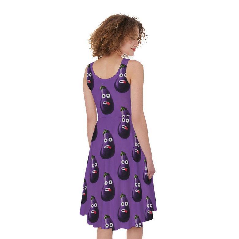 Funny Eggplant Pattern Print Sleeveless Knee Length Dress