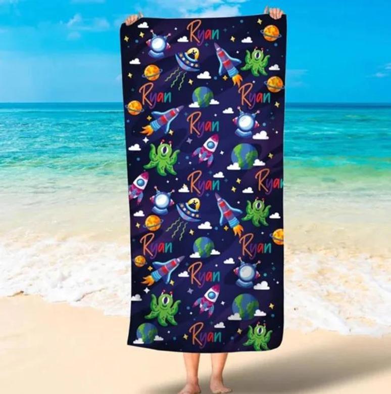 Galaxy Design Personalized Beach Towels Kids Boys Girls Space Lovers