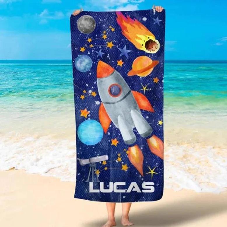 Galaxy Design Personalized Beach Towels Kids Boys Girls Space Lovers