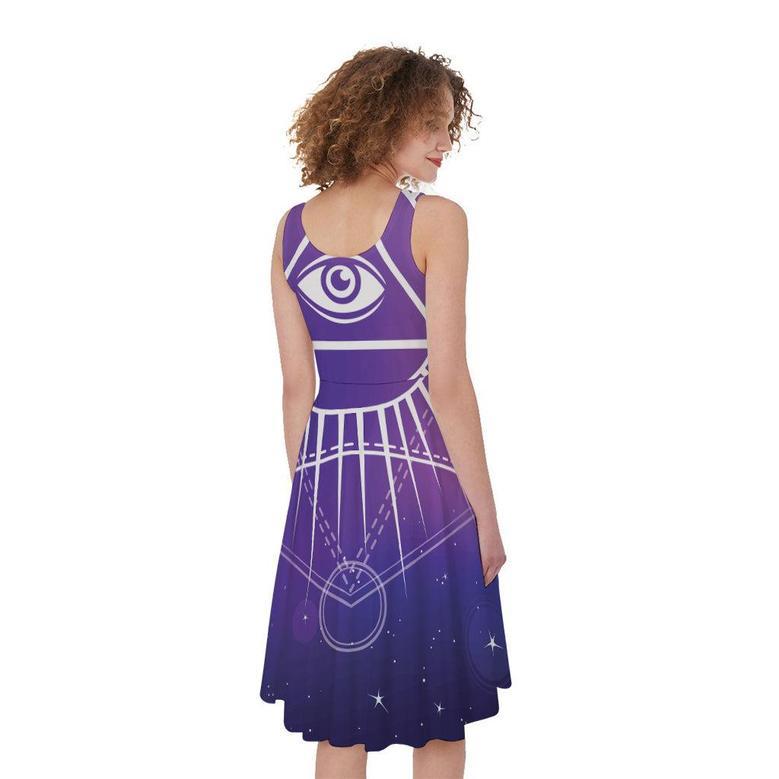 Galaxy Eye of Providence Print Sleeveless Knee Length Dress