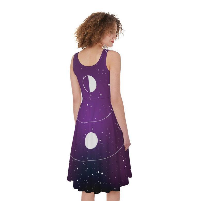 Galaxy Moon Phase Print Sleeveless Knee Length Dress