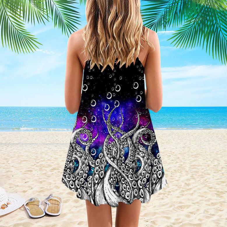 Galaxy Octopus Spaghetti Strap Summer Dress