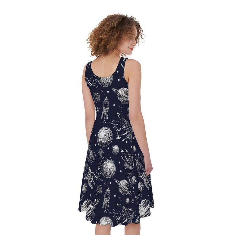 Galaxy UFO Pattern Print Sleeveless Knee Length Dress